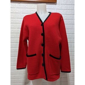 Pendleton Women's Red Heavy Wool Velvet Button-up Cardigan Sweater Size Large